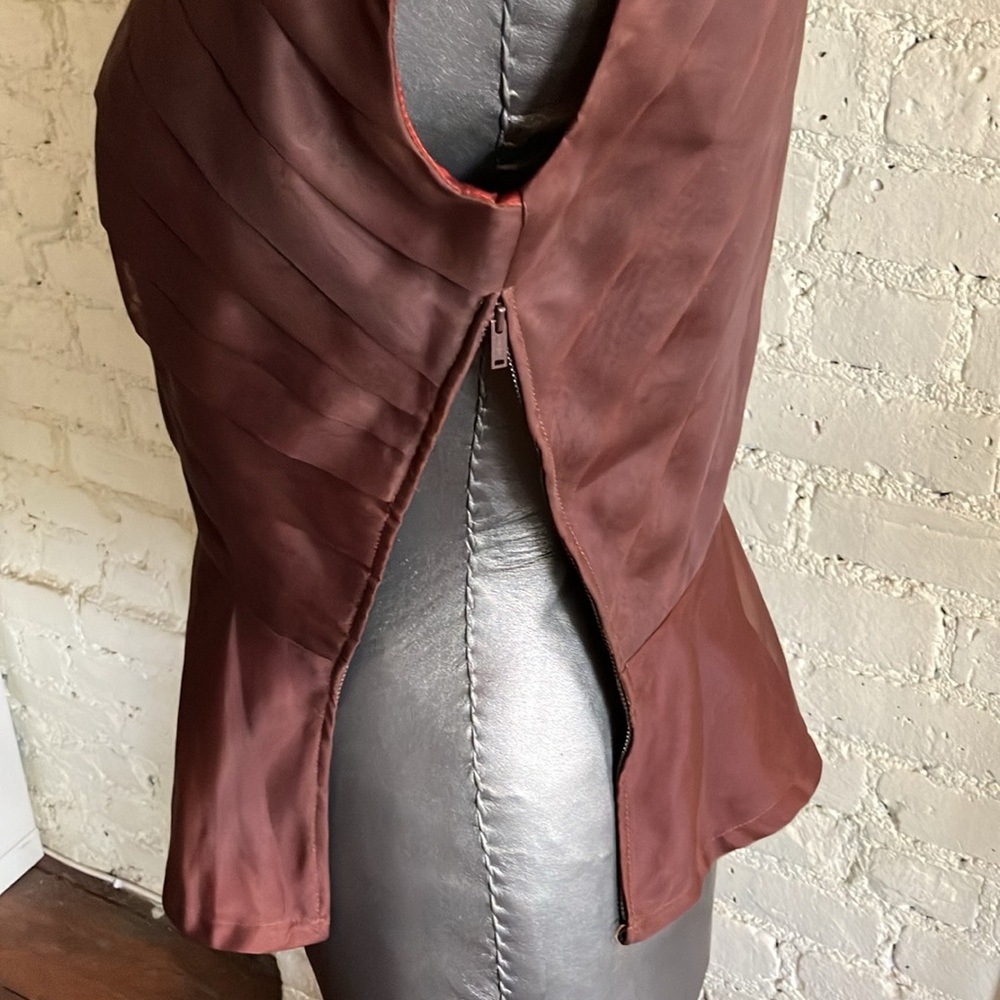 Vintage 50s diagonally tiered brown organza top size XS - Picture 6 of 16